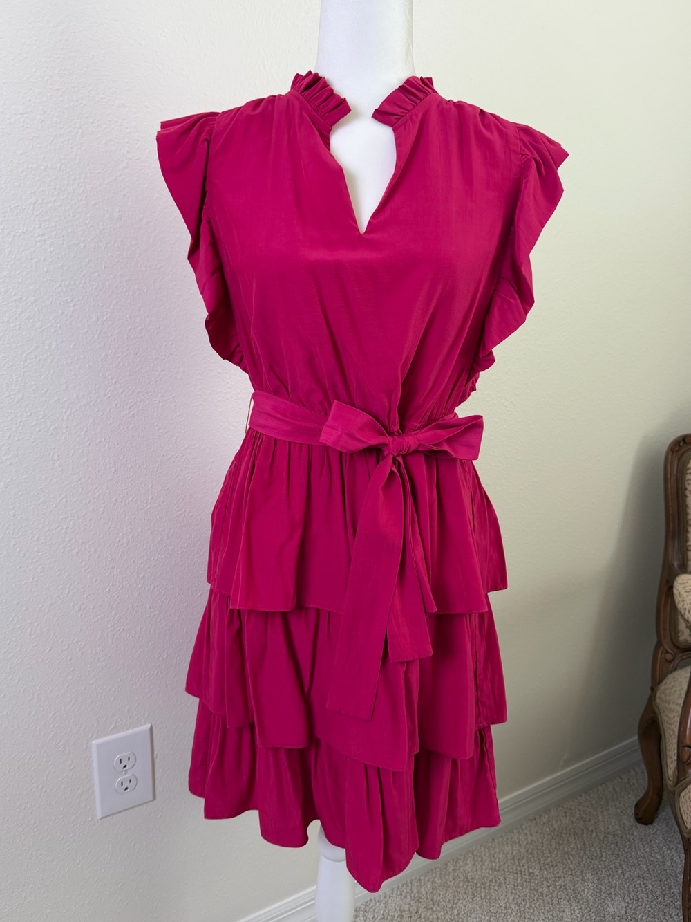 Women’s Tiered Ruffle Dress - Fuchsia Pink